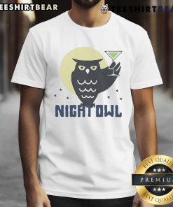 Top Night Owl Cocktail T-Shirt featuring a fun graphic design of a cocktail and owl, perfect for night owl enthusiasts.