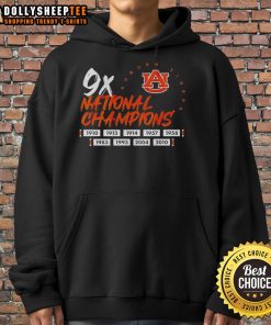 Top Nine Time National Champions Auburn Tigers Football Logo Hoodie featuring bold team logo and vibrant colors.