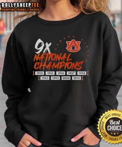 Auburn Tigers football logo sweatshirt celebrating the Top Nine Time National Champions, perfect for fans and alumni.