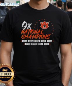 Alt Text: Auburn Tigers Football Logo T-Shirt featuring Top Nine Time National Champions design, perfect for fans and collectors.