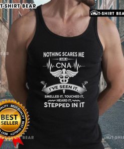 Top Nothing Scares Me I Am A CNA tank top featuring bold text, perfect for proud Certified Nursing Assistants.