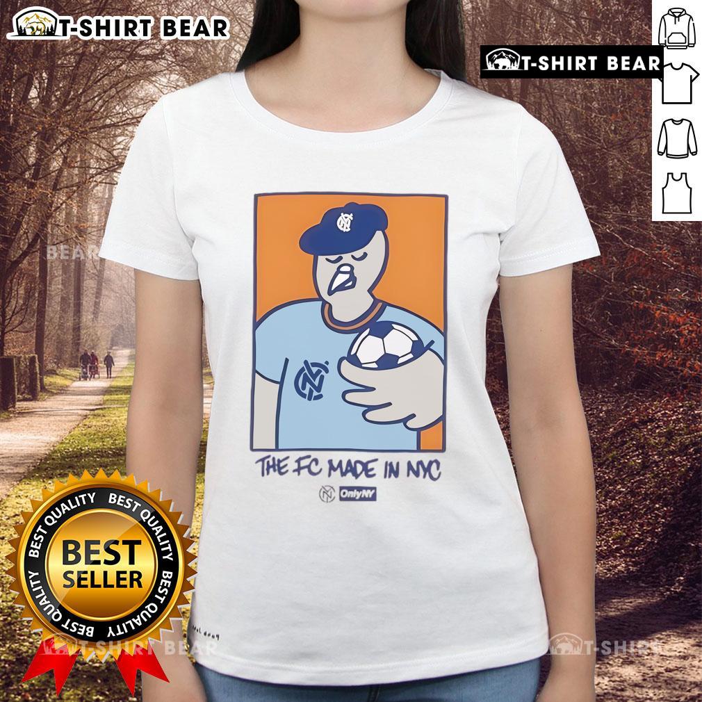 Top Nycfc Pigeon Mascot The Fc Made In Nyc Ladies Tee Top NYCFC Pigeon mascot featured on FC Made In NYC ladies tee, perfect for soccer fans and stylish casual wear.