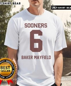 Top Oklahoma Sooners Football Baker Mayfield T-Shirt featuring bold team colors and iconic player design.