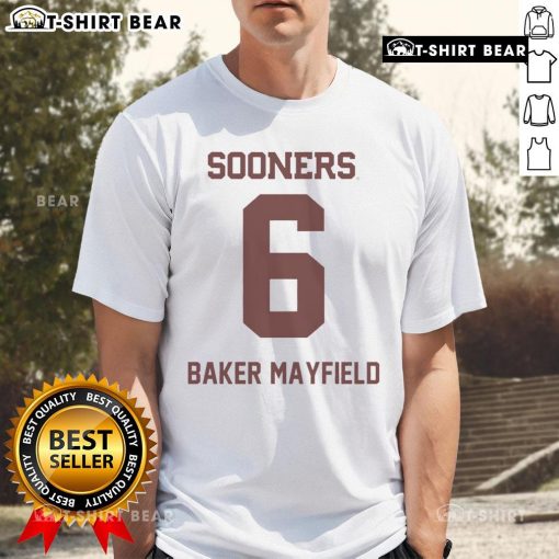 Top Oklahoma Sooners Football Baker Mayfield T-Shirt featuring bold team colors and iconic player design.