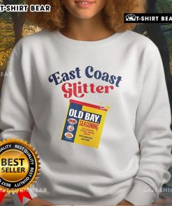Alt Text: Cozy sweatshirt featuring Top Old Bay East Coast Glitter Seasoning design, perfect for seafood lovers and stylish comfort.