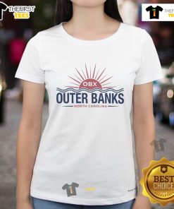 Top Outer Banks destination ladies tee featuring a vibrant beach design, perfect for summer adventures and coastal style.