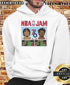 Top Philadelphia 76ers NBA Jam hoodie featuring Tyrese Maxey and Joel Embiid, perfect for fans and stylish wear.