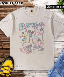 Alt Text: Top Planet Euphoria Girls Get Goals Lacrosse Feminist Washed T-Shirt in vibrant colors, perfect for lacrosse enthusiasts.