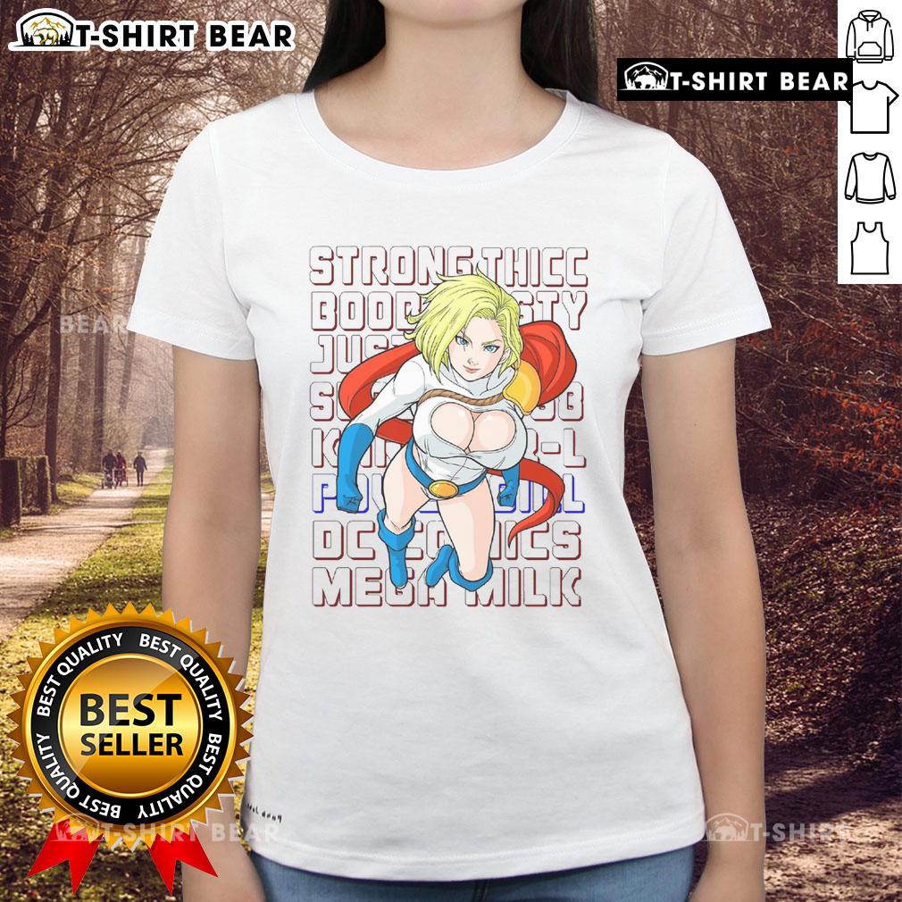 Top Power Girl Strong Thicc Ladies Tee Top Power Girl Strong Thicc Ladies Tee featuring a bold design celebrating body positivity and strength.