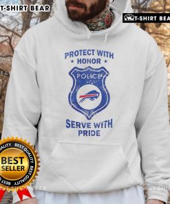 Buffalo Bills hoodie featuring 'Top Protect With Honor, Serve With Pride' design, perfect for fans and team supporters.