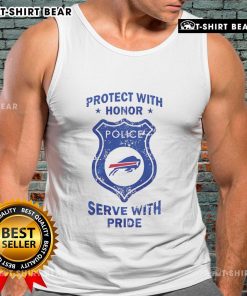 Buffalo Bills tank top featuring 'Top Protect With Honor, Serve With Pride' slogan, perfect for fans and veterans.