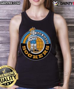 Top San Diego Sockers 1978 logo tank top featuring vibrant colors and retro design, perfect for soccer fans.