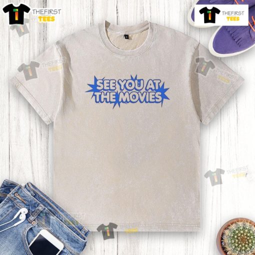 Top See You At The Movies washed t-shirt featuring a retro cinema graphic, perfect for film enthusiasts and casual wear.