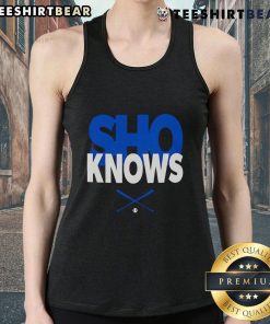 Top Shohei Ohtani Sho Knows Los Angeles Dodgers tank top featuring vibrant graphics and sporty design for fans.