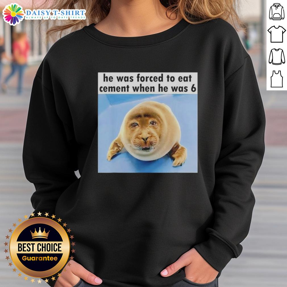 Top Silly Seal He Was Forced To Eat Cement When He Was 6 Sweatshirt Funny sweatshirt featuring a silly seal with a humorous story about eating cement at age 6. Perfect for animal lovers!