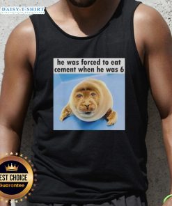 Silly seal in a tank top, humorously forced to eat cement at age 6, showcasing a quirky and playful moment.