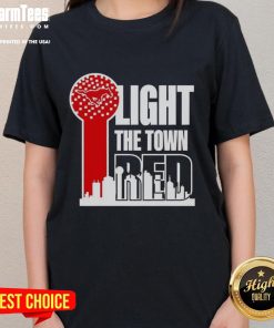 Top SMU Mustangs Light The Town Red Ladies Tee featuring vibrant colors and stylish design for fans and supporters.