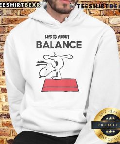 Top Snoopy Life Is About Balance Hoodie featuring a playful Snoopy design, perfect for casual wear and fans of Peanuts.