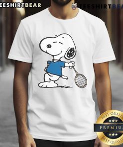 Top Snoopy tennis player cartoon t-shirt featuring Snoopy in action on the court, perfect for tennis fans and Peanuts lovers.