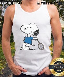 Cartoon tank top featuring Snoopy as a top tennis player, perfect for sports fans and Snoopy lovers alike.