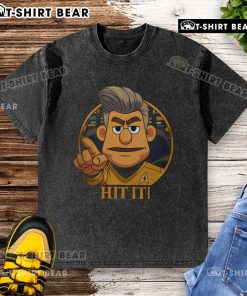 Top Star Trek cartoon Captain Hit It sci-fi parody washed t-shirt featuring vibrant graphics and a playful design.