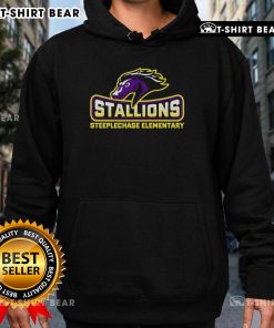 Alt Text: Top Steeplechase Elementary Stallions small hoodie in navy blue with school logo, perfect for students' casual wear.