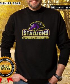 Alt Text: Cozy Top Steeplechase Elementary Stallions small sweatshirt featuring school colors and logo for students.