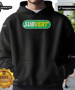 Top Subvert Subway Parody Logo Hoodie featuring a playful twist on the iconic subway logo design.