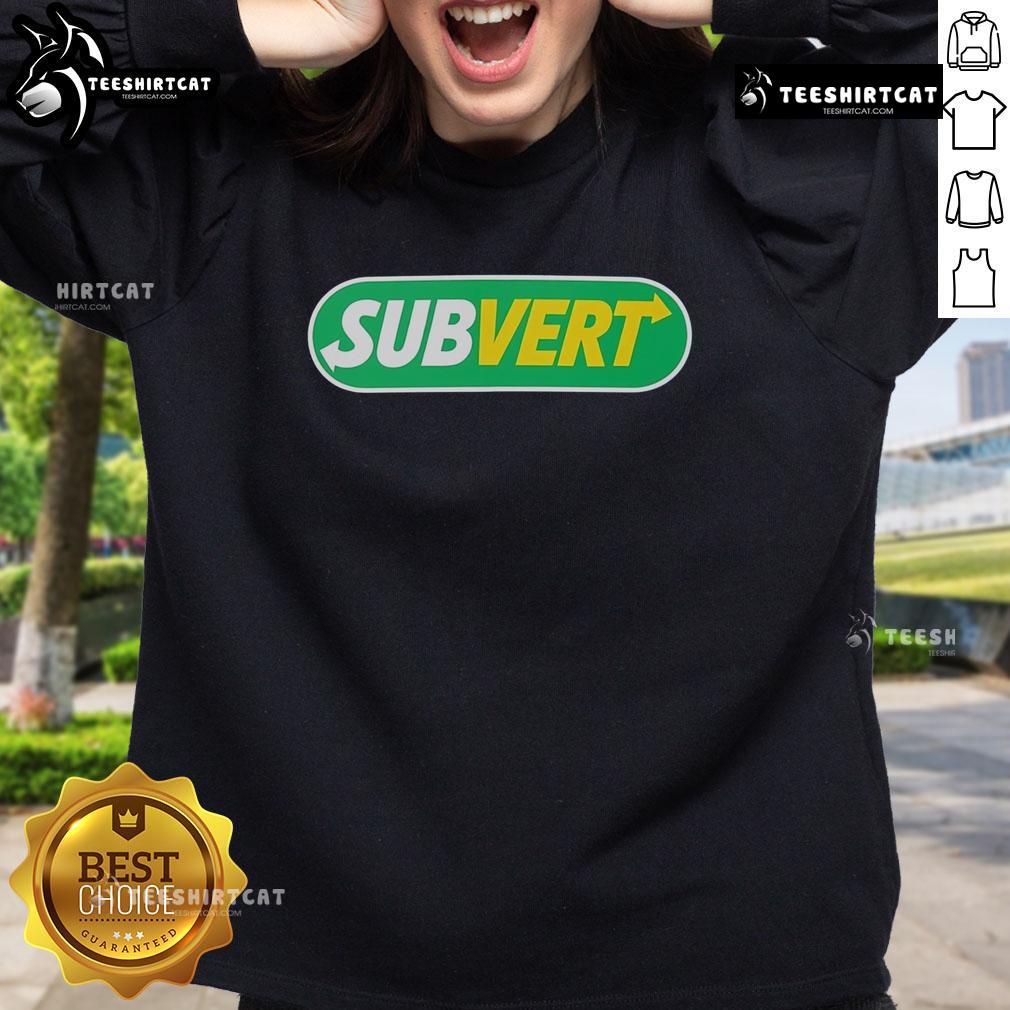 Top Subvert Subway Parody Logo Sweatshirt Cozy Top Subvert Subway Parody Logo Sweatshirt featuring a playful design, perfect for casual streetwear enthusiasts.