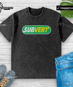 Top Subvert Subway Parody Logo on a washed t-shirt, featuring a vibrant graphic design for casual streetwear enthusiasts.