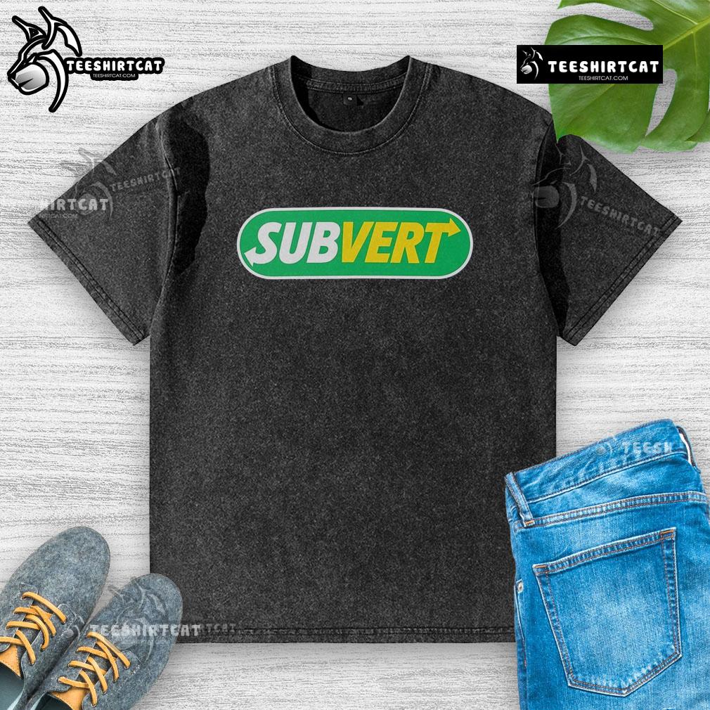 Top Subvert Subway Parody Logo Washed T Shirt Top Subvert Subway Parody Logo on a washed t-shirt, featuring a vibrant graphic design for casual streetwear enthusiasts.
