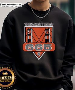 Alt Text: Top Teamsters Local 665 sweatshirt in navy blue featuring bold logo and comfortable fit for union supporters.