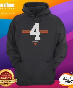 CJ Baxter wearing a Top Texas Longhorns Football 4 Stripe Hoodie, showcasing team spirit and style.