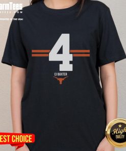 Texas Longhorns Football CJ Baxter 4 Stripe Ladies Tee featuring team colors and logo, perfect for stylish game day wear.