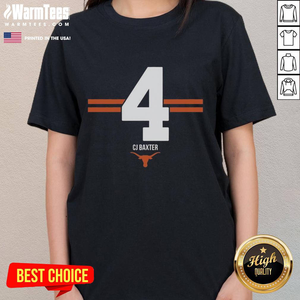 Top Texas Longhorns Football Cj Baxter #4 Stripe Ladies Tee Texas Longhorns Football CJ Baxter 4 Stripe Ladies Tee featuring team colors and logo, perfect for stylish game day wear.