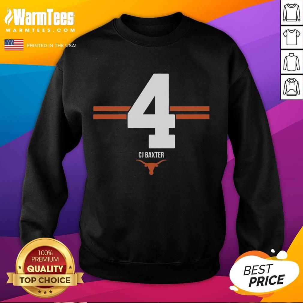 Top Texas Longhorns Football Cj Baxter #4 Stripe Sweatshirt CJ Baxter 4 Stripe Sweatshirt featuring Texas Longhorns football logo, perfect for fans and game day wear.