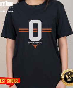 Top Texas Longhorns Football DeAndre Moore Jr. 0 Stripe Ladies Tee in vibrant colors, perfect for game day style.