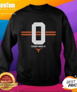 Alt Text: Top Texas Longhorns Football DeAndre Moore Jr. 0 Stripe Sweatshirt in burnt orange, perfect for game day style.
