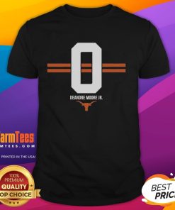 Alt Text: Top Texas Longhorns Football Deandre Moore Jr. Stripe T-Shirt featuring team colors and vibrant design.