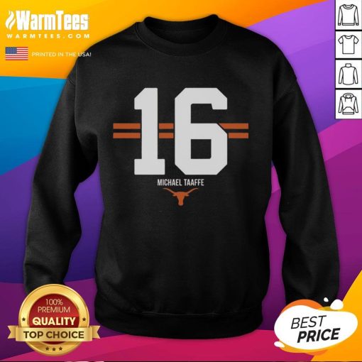 Texas Longhorns football sweatshirt by Michael Taaffe, featuring a stylish 16-stripe design in team colors.