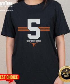 Alt Text: Top Texas Longhorns Football Quintrevion Wisner 5 Stripe Ladies Tee featuring vibrant colors and team logo.