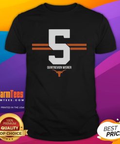 Alt Text: Top Texas Longhorns Football Quintrevion Wisner Stripe T-Shirt in orange and white, perfect for game day.
