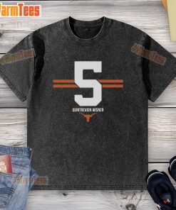 Top Texas Longhorns football Quintrevion Wisner 5-stripe washed t-shirt in orange and white, perfect for game day.