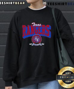 Top Texas Rangers team badge sweatshirt featuring vibrant colors and logo, perfect for fans and casual wear.