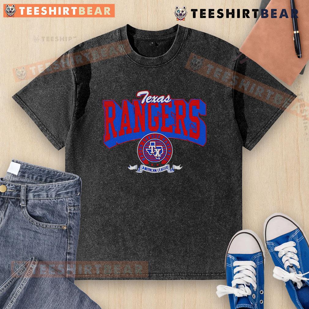 Top Texas Rangers Team Badge Washed T Shirt Alt Text: Top Texas Rangers team badge washed t-shirt featuring a vintage design and comfortable fit for fans.