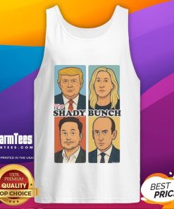 Top The Shady Bunch Donald Trump sarcastic comic tank top featuring a humorous graphic of Trump in a playful design.