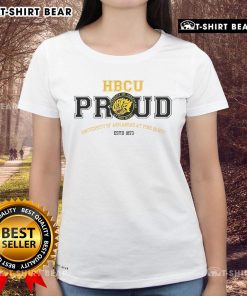 Alt Text: Ladies tee featuring 'Top The University of Arkansas at Pine Bluff Est. 1873 HBCU Proud' design for stylish school spirit.