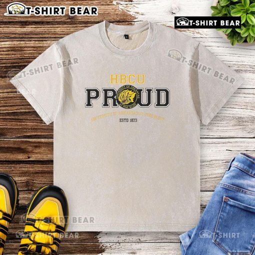 Top the University of Arkansas at Pine Bluff Est 1873 HBCU Proud washed t-shirt displayed on a neutral background.