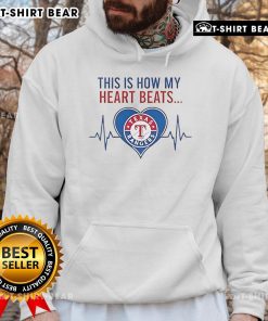 Alt Text: Cozy Texas Rangers hoodie with This Is How My Heart Beats design, perfect for fans showing team spirit.