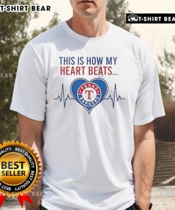 Texas Rangers T-Shirt featuring 'This Is How My Heart Beats' design, perfect for fans showing team spirit and love.